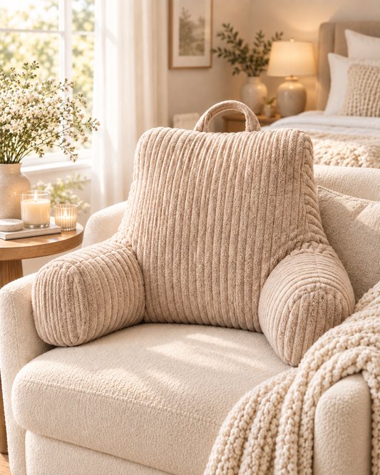 Coussin de lecture Amore Mio en velours côtelé beige avec accoudoirs